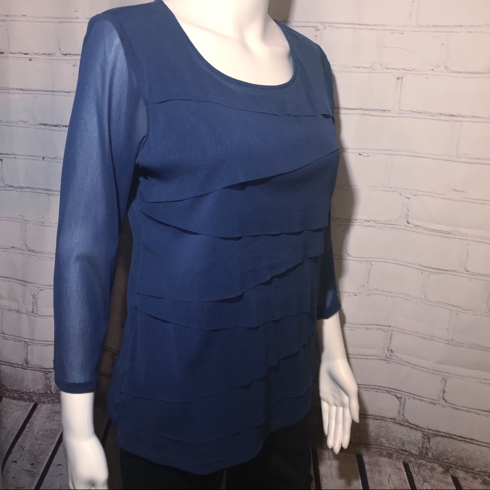 Alfani Navy Long Sleeve Sheer Top
